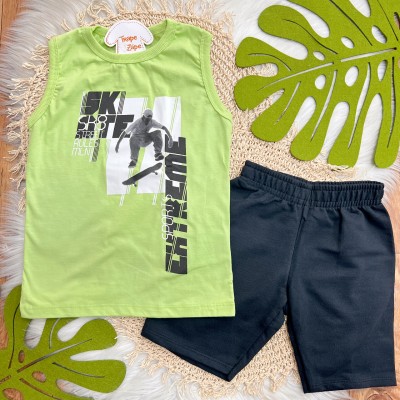 Conj. Regata SK8 Street e Bermuda - Verde Neon e Preto