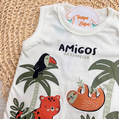 Conj. Regata Amigos da Floresta e Bermuda - Off White e Verde