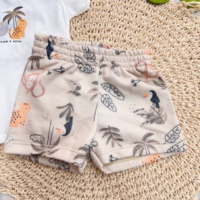 Conj. Camiseta Aventura Selvagem à Vista e Bermuda - Off White