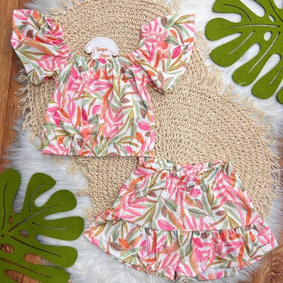 Conj. Batinha e Short Flores Tropicais - Pitaya