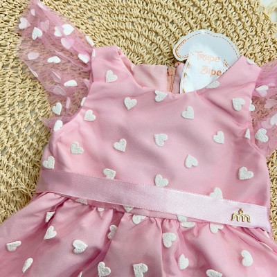 Vestido Corações com Tule - Rosa 