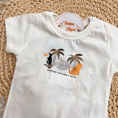 Conj. Camiseta Aventura Selvagem à Vista e Bermuda - Off White