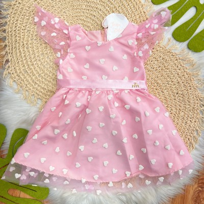 Vestido Corações com Tule - Rosa 