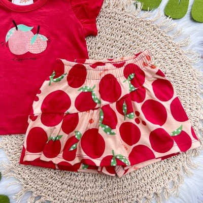 Conj. Blusa Manga Curta e Short Saia Tomates - Vermelho