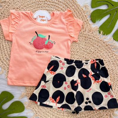 Conj. Blusa Manga Curta e Short Saia Tomates - Laranja