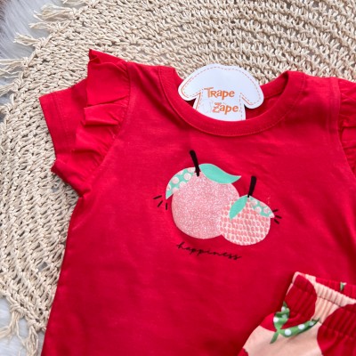 Conj. Blusa Manga Curta e Short Saia Tomates - Vermelho