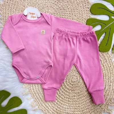 Conj. Body e Calça 100% Algodão Egípcio com Proteção UV50+ - Rose