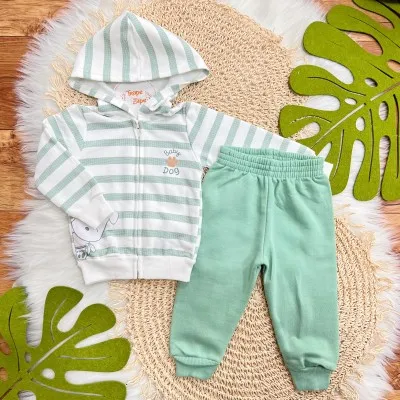 Conj. Jaqueta Baby Dog com capuz e Calça de Moletom - Verde