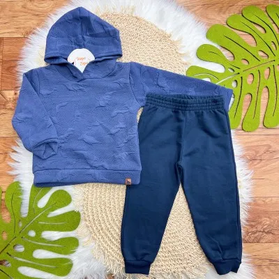 Conj. Casaco Dinos com Capuz e Calça de Moletom - Marinho