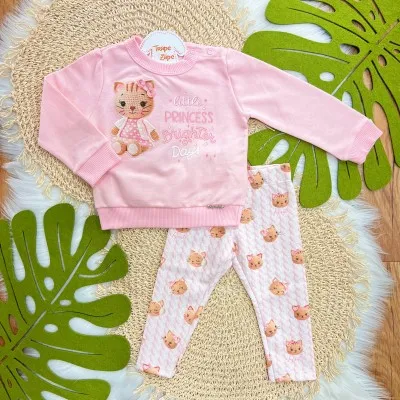 Conj. Casaco de Moletom Little Princess e Calça Legging - Rosa