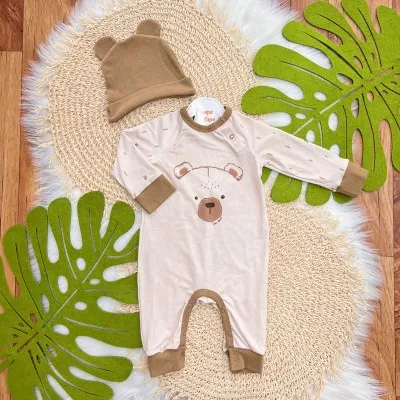 Macacão Ursinho e Gorro Orelhinha - Marrom Claro