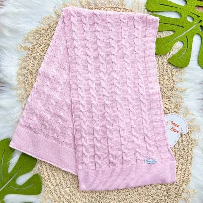 Manta de Linha Tranças - Rosa Bebê