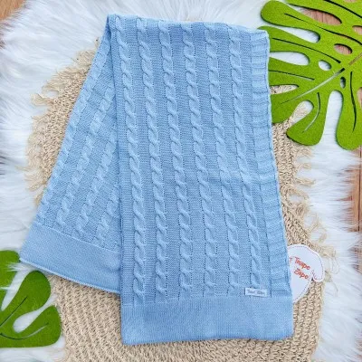 Manta de Linha Tranças - Azul Bebê