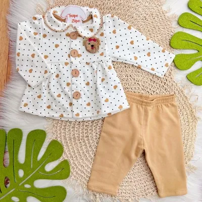 Conj. Casaco Doguinha 3D e Calça Legging - Off White e Areia