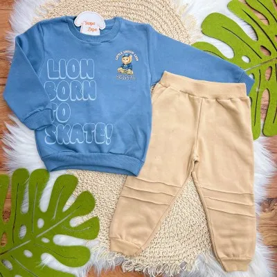 Conj. Casaco Lion Born to Skate e Calça de Moletom - Azul Jeans