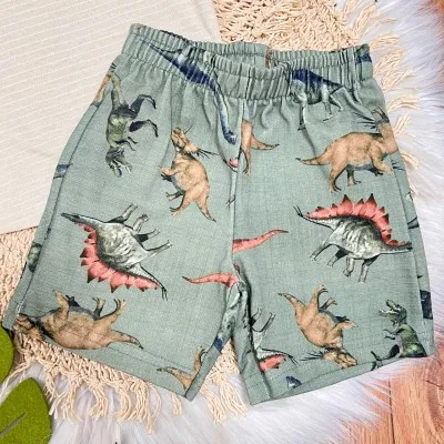 Conj. Camiseta Listras Pontilhadas e Bermuda Dinos - Areia
