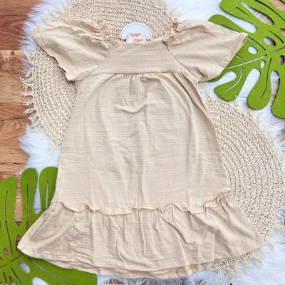 Vestido com Pontilhos e Laço - Areia