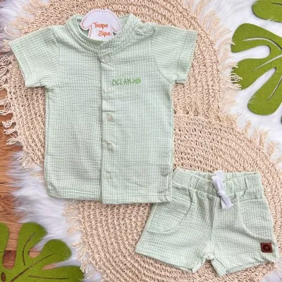 Conj. Camisa Ocean e Bermuda Listrada - Verde