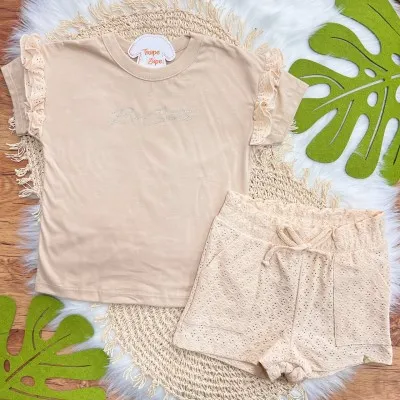 Conj. Blusa Be Cute e Short em Lese - Bege