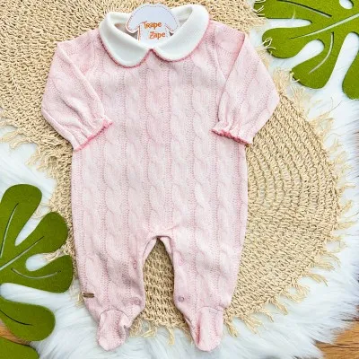  Macacão Tricotil (Tricot 100% Algodão) com Gola e Estampa Digital - Rose com Trança Naútica