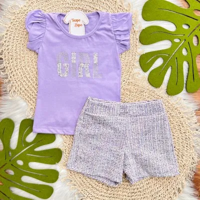 Conj. Blusa Girl e Short Tweed - Lilás