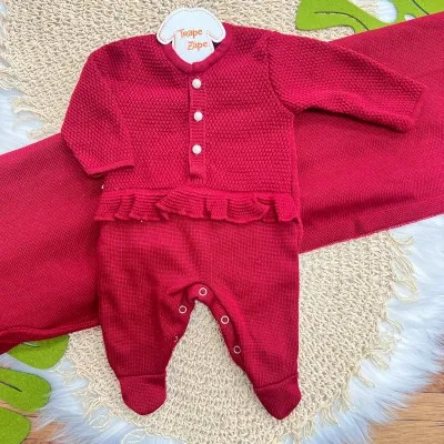 Saída de Maternidade Fofinho - Macacão com Babadinho - Vermelho