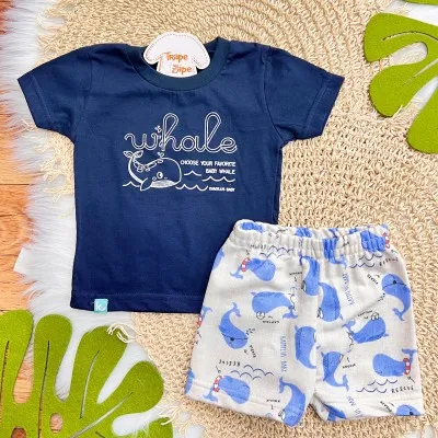 Conj. Camiseta Whole Choose e Bermuda Baleias - Marinho