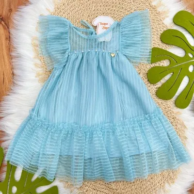 Vestido Midi em Tule Lilia com Pérolas - Turquesa 