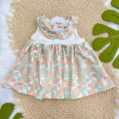 Vestido Duo em Ponto Roma Quadriculado - Pêssego, Turquesa e Areia 