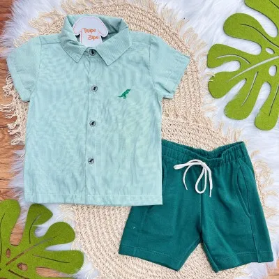 Conj. CamisaTricoline Rex e Bermuda em Moletinho - Verde