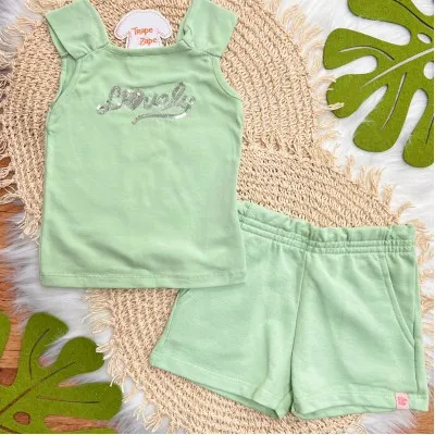Conj. Blusa Lovely em Paetê e Short em Moletinho - Verde 