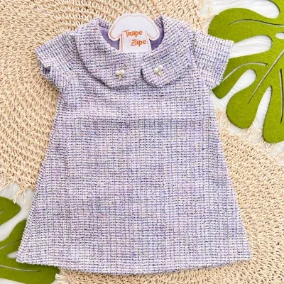 Vestido em Tweed com Pérola na Gola - Lilás