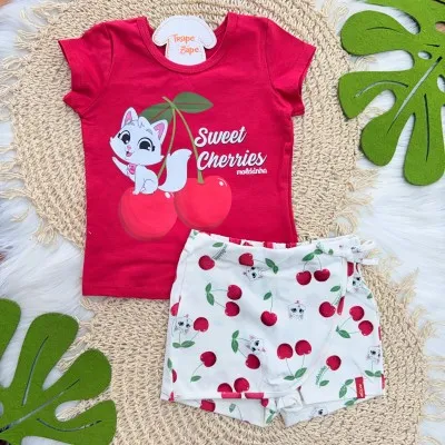 Conj. Blusa Sweet Cherries e Short - Vermelho