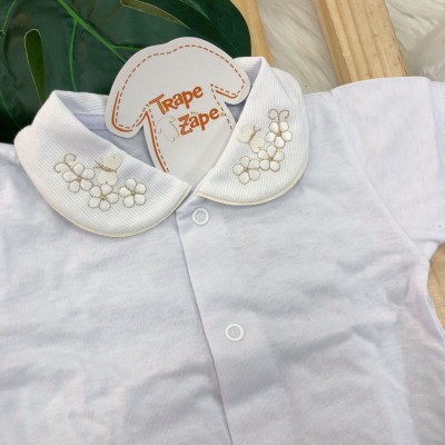 body gola bordada M C- borboleta Bege body gola bordada M C- borboleta Bege