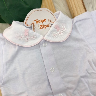 body gola bordada MANGA CURTA- borboleta rosa