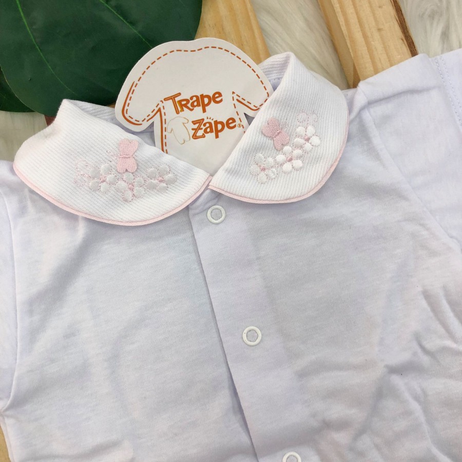 body gola bordada MANGA CURTA- borboleta rosa