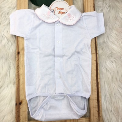 body gola bordada MANGA CURTA- borboleta rosa