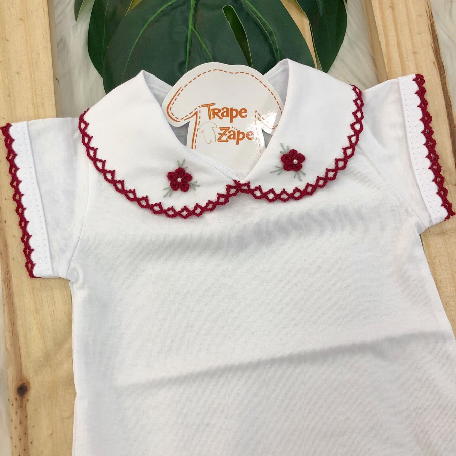 Body gola Bordada manga curta- Duas flores Vermelho Body gola Bordada manga curta- Duas flores Vermelho