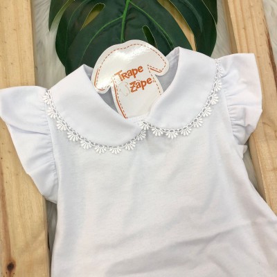 Body com gola gripyr M C Branco com manga babado Body com gola gripyr M C Branco com manga babado