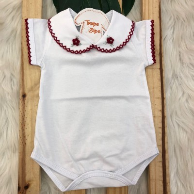 Body gola Bordada manga curta- Duas flores Vermelho Body gola Bordada manga curta- Duas flores Vermelho