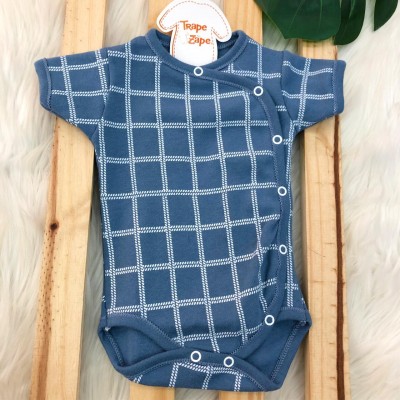 Body Kimono M/c Quadriculado Azul Jeans