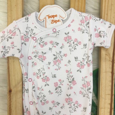  Body Kimono M/c Branco florido Rosê e mescla