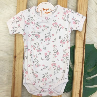  Body Kimono M/c Branco florido Rosê e mescla