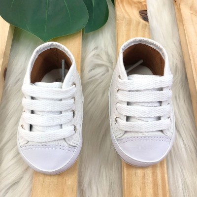 Tenis cano alto com cadarço- Branco com DOURADO