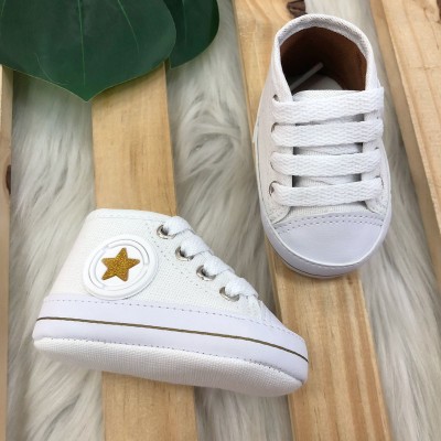 Tenis cano alto com cadarço- Branco com DOURADO