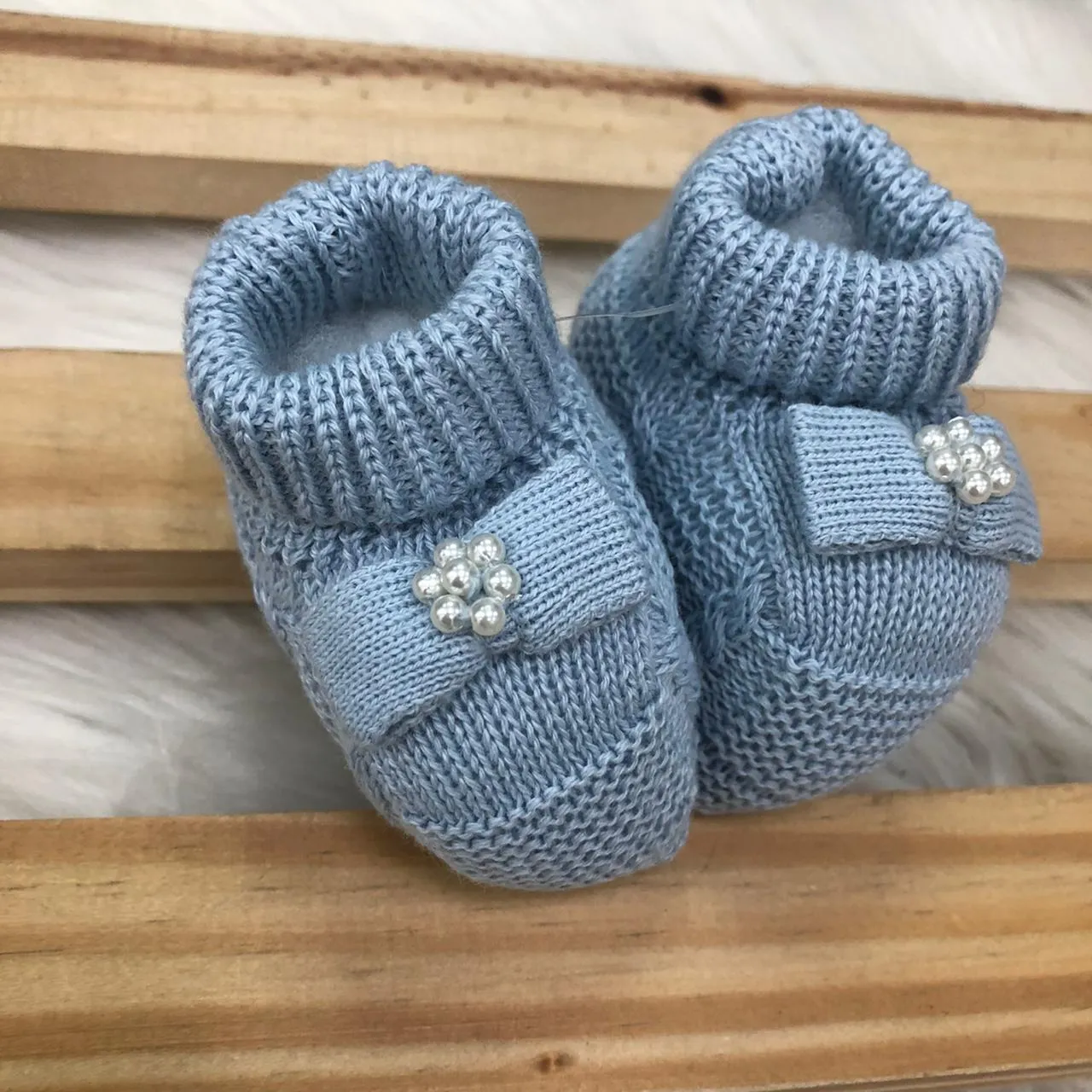 Recem-Nascido Sapatinho Cano Alto Laco- Azul Claro