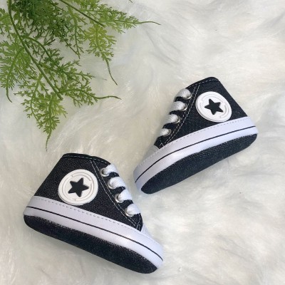 Tenis cano alto com cadarço- JEANS PRETO