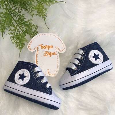 Tenis cano alto com cadarço- JEANS AZUL