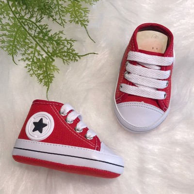 Tenis cano alto com cadarço- Vermelho