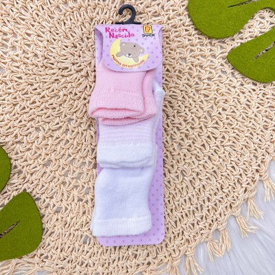 Kit 3 pares de Meia Atoalhada Recem Nascido Rosa